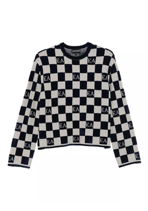 Emporio Armani check-pattern logo sweater - White