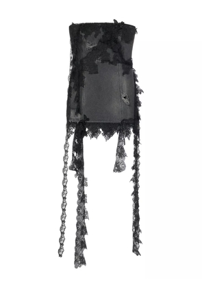 Blumarine strapless lace-trimmed denim dress - Grey