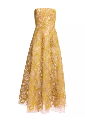 Elie Saab floral embroidered strapless maxi dress - Yellow