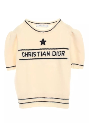 Christian Dior Pre-Owned 2010s puff sleeve logo sweater - White