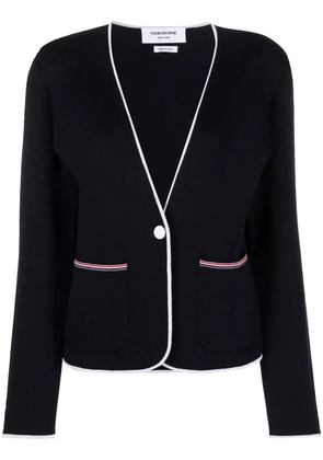 Thom Browne contrasting-trim collarless jacket - Blue