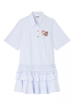 GANNI gingham-pattern ruffled mini dress - Blue