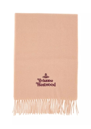 Vivienne Westwood fringed logo-embroidered scarf - Neutrals