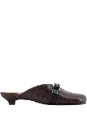 GANNI buckle-detail croco-embossed mules - Brown