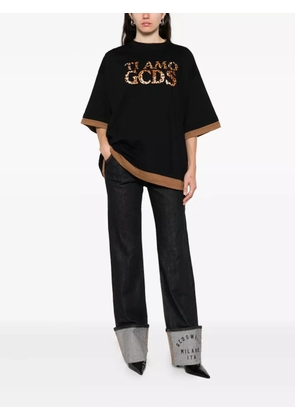 GCDS leopard-print trim t-shirt - Black