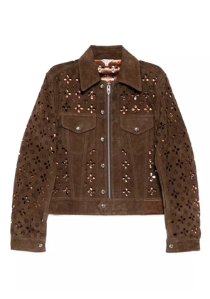 MASU flower hole leather jacket - Brown