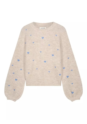Fabienne Chapot heart-embroidered balloon-sleeve sweater - Neutrals