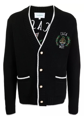 Casablanca logo-embroidered merino wool cardigan - Black