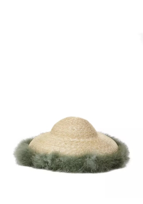 Yesey feather-trimmed straw hat - Neutrals