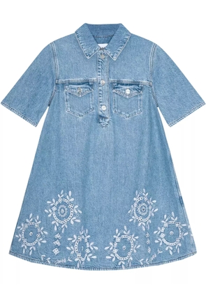 GANNI embroidered denim dress - Blue