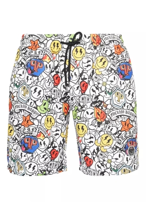 Philipp Plein graphic-print swim shorts - White