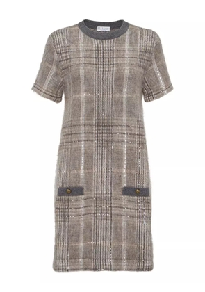 Brunello Cucinelli check-pattern sequin dress - Brown