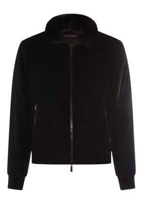 Moorer fur-trimmed zip-front jacket - Blue