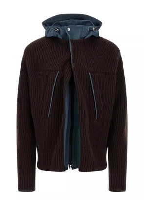 sacai hooded ribbed knit coat - Brown
