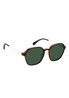 Polaroid geometric-frame clip-on sunglasses - Brown