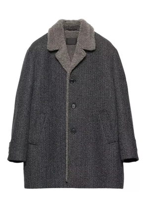 Prada herringbone shearling-collar coat - Grey
