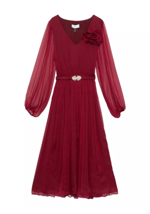 NISSA floral embellished belted dress - Red