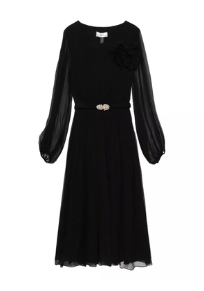 NISSA floral-appliqué belted midi dress - Black