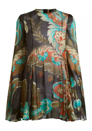 ETRO pleated floral-print mini dress - Brown