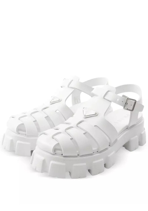Prada Pre-Owned Monolith Buckle Leather Sandals - White