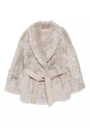 Manzoni 24 leather-belt fur coat - Neutrals