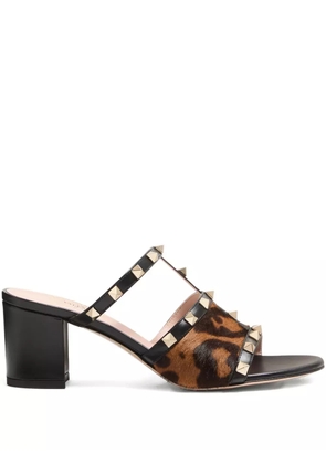 Valentino Garavani 60mm Rockstud leopard-print sandals - Black