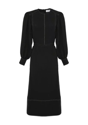 Yves Salomon drawstring-waist puff-sleeve midi dress - Black