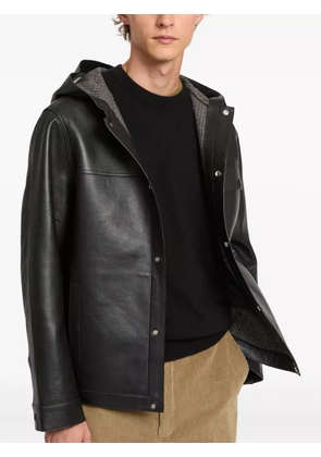 Yves Salomon Flannel Lined Leather Hoodie - Black