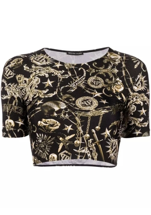 Philipp Plein graphic-print cropped T-shirt - Black