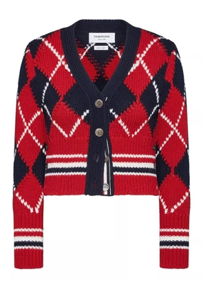 Thom Browne argyle-intarsia merino-wool cardigan - Red
