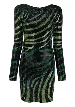 Philipp Plein crystal-embellished zebra-print dress - Black