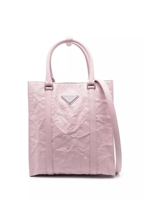 Prada logo-plaque crinkle-effect tote bag - Pink