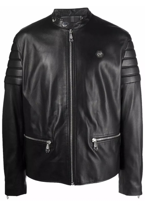 Philipp Plein Doberman-print moto jacket - Black