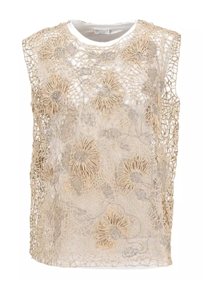 Brunello Cucinelli Vintage pre-owned floral-embroidered T-shirt - Neutrals