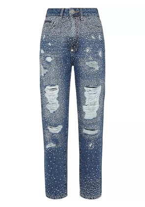 Philipp Plein crystal-embellished distressed-denim trousers - Blue