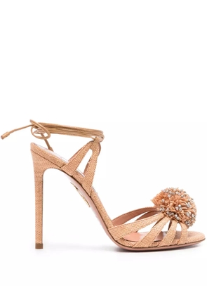 Aquazzura 110mm Movida crystal-embellished pom-pom sandals - Neutrals