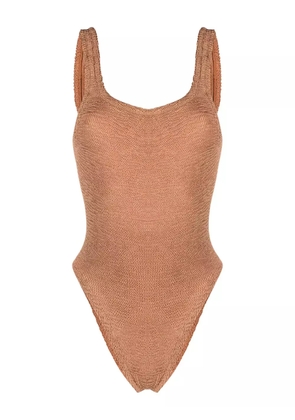 Hunza G open-back crinkled-finish swimsuit - Brown