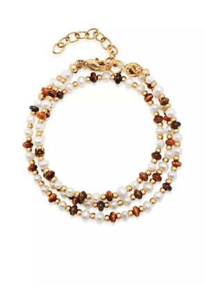 Nialaya Jewelry pearl and tiger eye wrap bracelet - White