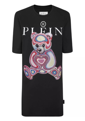 Philipp Plein teddy bear-embroidered cotton minidress - Black