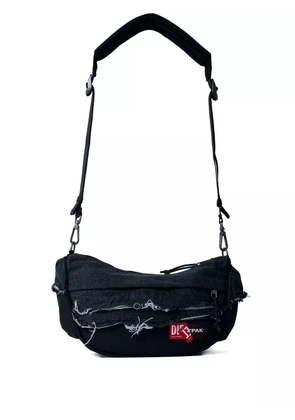 Diesel distressed logo-patch shoulder bag - Black