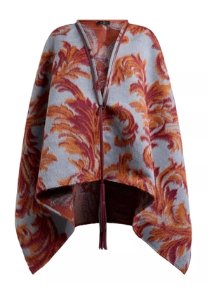ETRO leaf-jacquard tassel cape - Blue