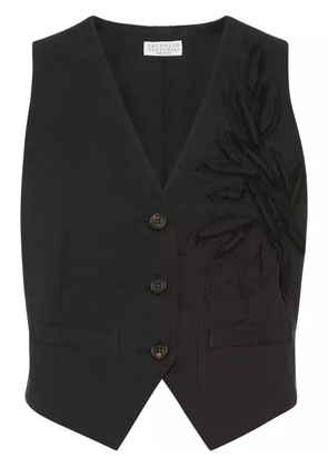 Brunello Cucinelli Flora-appliqué waistcoat - Black