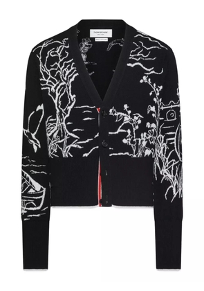 Thom Browne scenic intarsia cardigan - Black