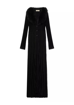 Blumarine faux-fur-collar ribbed coat - Black