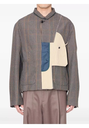 Kolor checked panelled jacket - Brown