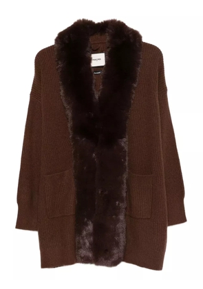 Max & Moi faux-fur collar ribbed cardigan - Brown