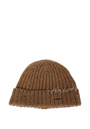 Marni ribbed logo-detail beanie - Brown