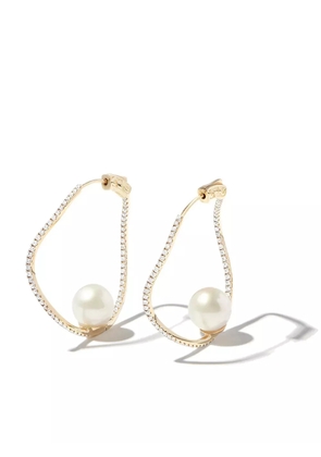 Mateo 14kt yellow gold wave diamond and pearl hoop earrings