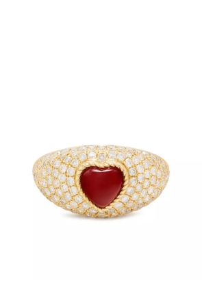 Yvonne Léon 9K yellow gold Mini Bague Dôme Coeur diamond and agate ring