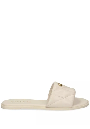 Coach logo-plaque leather slides - Neutrals